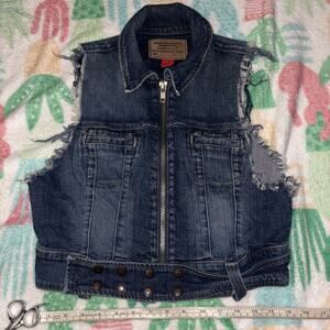 Guess Womens Denim Vest Jean Jacket Blue Stretch M Zip Front Pockets Collar